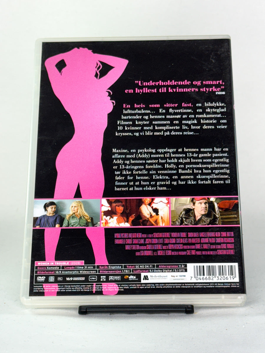 Bakside av DVD-cover til Women in Trouble, brukt DVD hos Brukbar Film