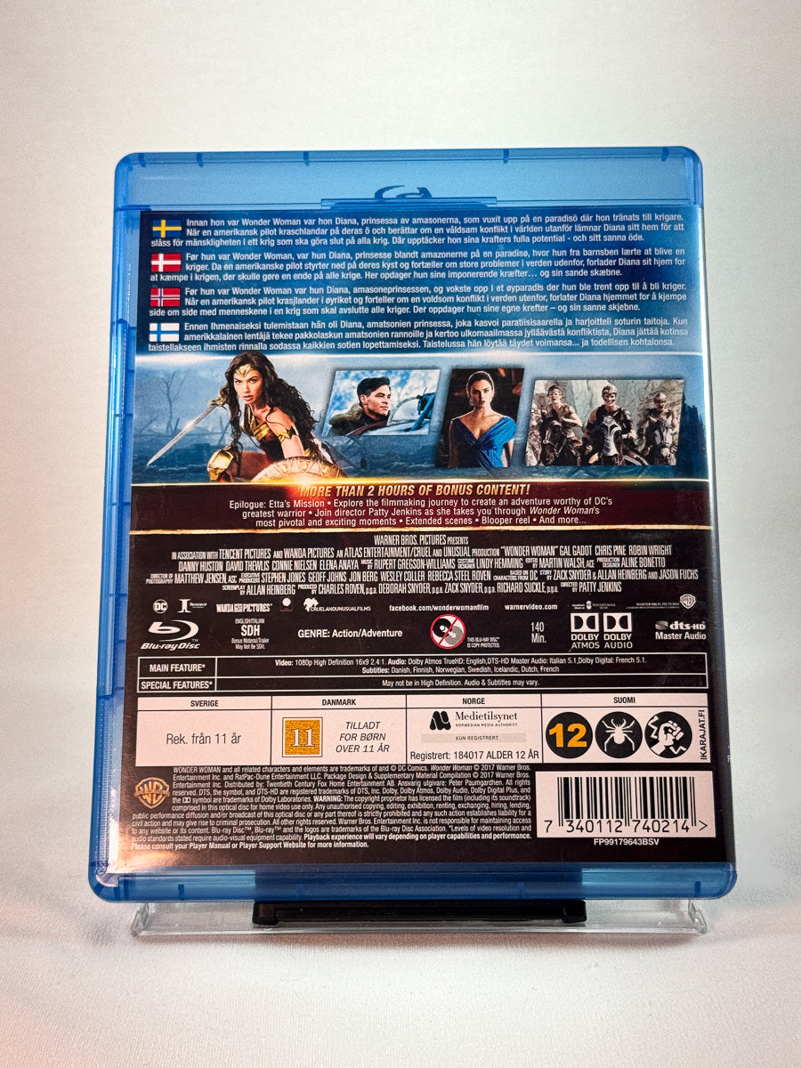 Bakside av Blu-ray-cover til Wonder Woman, brukt Blu-ray hos Brukbar Film