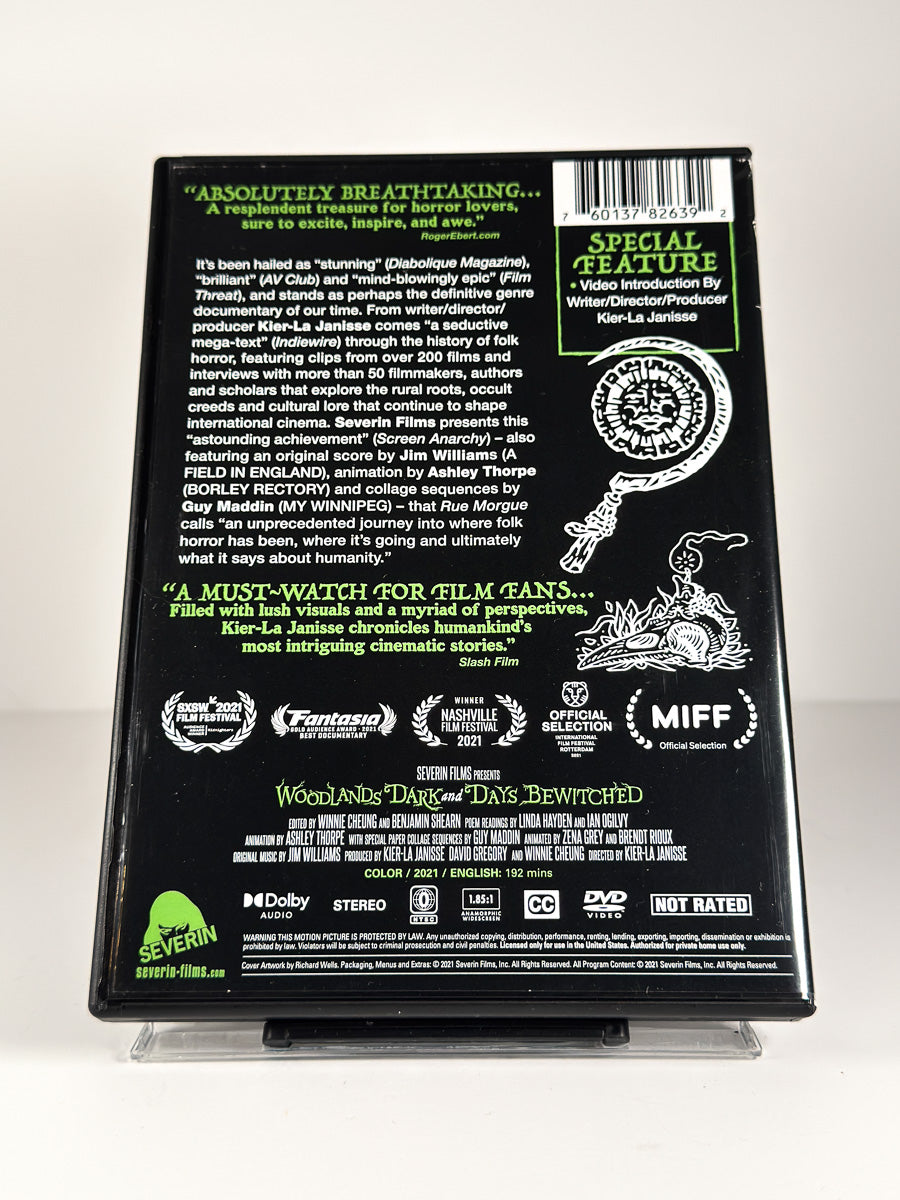 Bakside av cover til Woodlands Dark and Days Bewitched: A History of Folk Horror på DVD