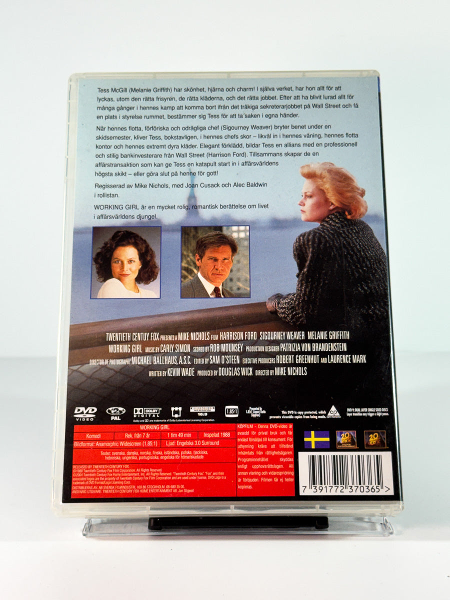 Bakside av cover til Working Girl, brukt original DVD hos Brukbar Film