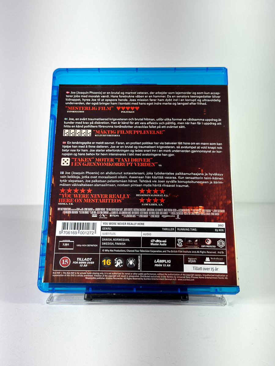 Bakside av cover til You Were Never Really Here på Blu-ray