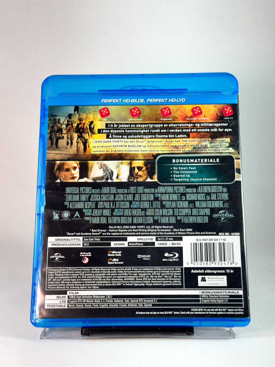 Bakside av cover til Zero Dark Thirty, bruktfilm på Blu-ray hos Brukbar Film