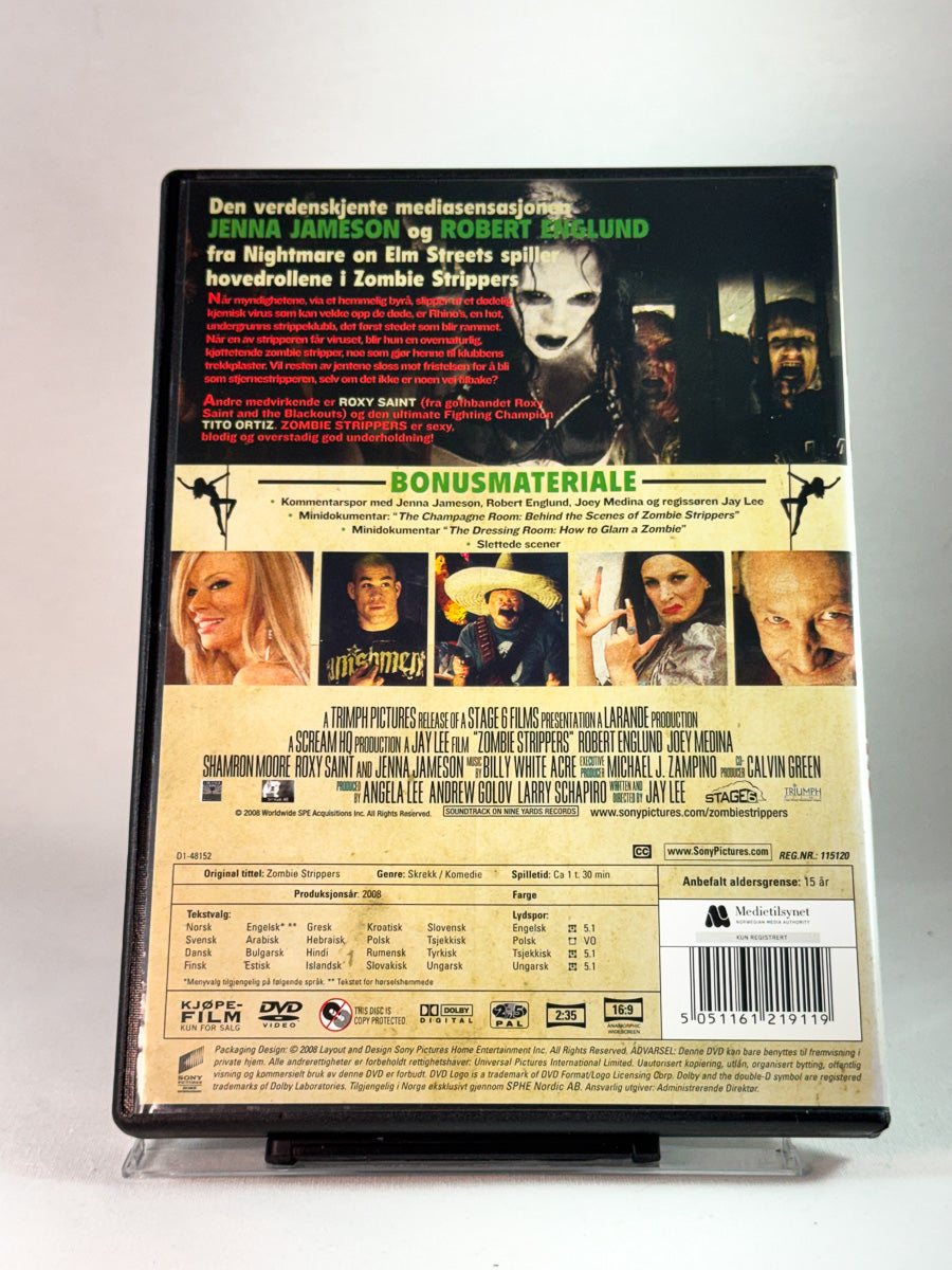 Bakside av cover til Zombie Strippers, bruktfilm hos nettbutikken Brukbar Film